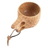 Holzbecher - 200 ml nordischer Stil tragbarer Trinkbecher mit Leder -Lanyard - Kuksa Holzbecher traditioneller Kaffeetasse Traditionelle Kaffeetasse