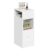 EUGAD Nachttisch, schmal, Beistelltisch mit 2 offenen Ablagen und 1 Schublade, 25x66x30 cm, Nachtschrank im Schlafzimmer, Nachtkästchen aus Holzwerkstoff, weiß, 0179ZZ