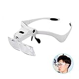 MJNDHB Freihändige Kopfbandlupe mit LED-Licht – 1-facher bis 3,5-facher Zoom mit 5 abnehmbaren Linsen – am Kopf montierte Kopflupe mit Licht zum Lesen, Schmucklupe, Uhr,
