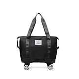 Reisetasche Mit Rollen Leicht Erweiterbare, Abnehmbare RäDer, Reisetasche Groß Wasserdicht, VerschleißFest, Wochenendtasche Geeignet FüR Reisen,Black