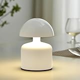 PASSHA LED Tischlampe Kabellos Akku Aufladbar, Pilz Tischlampe Weiß Tischleuchte Touch Dimmbare mit 3 Farbtemperatur LED Lampe Akku Lampe mit USB-C Aufladbar für Restaurant Schlafzimmer Bar,Weiß