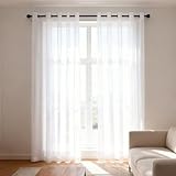 WUXXIANG Gardinen mit Ösen 105 x 90 cm Halbtransparent, Transparent Luftig, Einfache Montage, Weich Und Langlebig, Waschbare Schiebegardinen für Wohnzimmer Schlafzimmer Esszimmer, Weiß