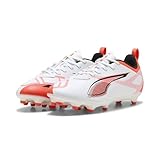 PUMA Unisex Kinder Ultra 5 Play Fg/Ag Jr Fussballschuh, Puma White Puma Black Glowing Red, 32 EU
