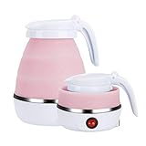 Gobesty Faltbarer Wasserkessel, Campingkocher Wasserkanne Faltbarer Silikon Wasserkessel Reisewasserkocher mit Edelstahlboden 0.6 Liter Ideal für Camping oder Motorradreisen (Rosa)