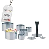 TOPANBIETER 999 Premium Dessertringe Set Edelstahl 10-teilig, Profi Speisenringe Ø 4/6/8 cm, mit Presse & Griff, Anrichtringe, Kochringe, Formringe für Vorspeisen, Desserts & Beilagen