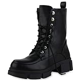 VAN HILL Damen Stiefeletten Leicht Gefüttert Schnürstiefeletten Blockabsatz Schuhe Stiefel 209220 Schwarz 37