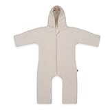 emma & noah Premium Baby Overall mit Kapuze, flauschig weich & Atmungsaktiv, Bio-Baumwolle, OEKO-TEXT Zertifiziert (Essential Beige, 74/80)