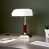 Lightbox stilvolle Bankerlampe - Schreibtischlampe mit schwenkbarem Kopf und Schalter - Glas/Metall/Holz - 34cm Höhe