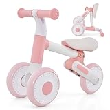 GOPLUS Kinder Laufrad ab 1 Jahr, Lauflernrad höhenverstellbar mit rutschfestem Lenker, Balance Fahrrad mit 3 robusten Rädern, für Baby bis zu 25 kg (Rosa)