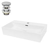 ECD Germany Waschbecken Waschtisch 605x365x130 mm Keramik Eckig Weiß inkl. Ablaufgarnitur für Waschbecken mit Überlauf Aufsatzbecken Aufsatzwaschbecken Aufsatzwaschtisch Waschschale Spülbecken Becken