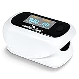 Pulsoximeter, Easy@Home Oximeter Fingerpulsoximeter zur Messung der Sauerstoffsättigung (SpO2), Herzfrequenz und PI, Drehbares OLED-Display, mit Batterien, tragbarem Umhängeband und Nylontasche