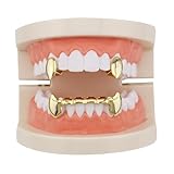 Mskmnkot Vampirzähne 1Set Golden Glossy Plated Hip Hop Fangs für Cosplay -obere Bodenzähne für Männer und Frauen Vampire Accessoires für Halloween -Kostüm -Cosplay
