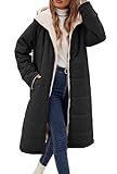 Vancavoo Wintermantel Damen Lang Winterjacke Warm Gefüttert Winterparka Winter Jacke Mantel Parka Steppmantel Daunenmantel mit Kapuze,Schwarz,S