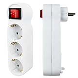 Mehrfachsteckdose, 3-Fach Steckdosenadapter mit Schalter, 1x Schuko (16A / 230V) und 2x Euro (2,5A / 230V), 2 Stücke, MAX.3680W, weiß