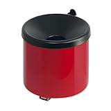 PROREGAL Runder Sicherheits-Wandaschenbecher mit Kippvorrichtung | 2 Liter, HxØ 16x16cm | Metall | Rot mit schwarzem Deckel