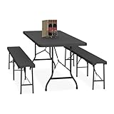 Relaxdays Bierzeltgarnitur klappbar, 3-TLG. Bierbank Set mit großem Tisch, für Garten, Festzeltgarnitur, 180 cm, schwarz