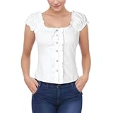 Trachtenbluse Damen Dirndl Bluse Damen Kurzarm Dirndlbluse Rot Kariert DirndlBlusen V Ausschnitt Trachtenblusen - Traditionelle, Oktoberfest Kostüm Elegante Trachten Bluse (ZZZB-White, S)