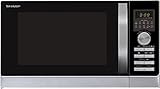 SHARP 843 INW Mikrowelle mit Grill & Heißluft – 25 L, 900 W, 10 Automatikprogramme, Edelstahl-Garraum, LED-Display, Kindersicherung, Energiesparmodus, Silber/Schwarz