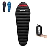 QEZER Daunenschlafsack,nur 820g Ultraleicht Daunen Schlafsack 660FP Kleines Packmaß 8°C ~ 2°C für Kind,Jungen und Mädche,Erwachsener 3 Jahreszeiten Camping,Trekking Outdoor (Schwarz)