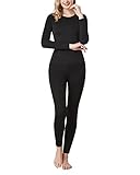 LAPASA Damen Innenfleece Thermounterwäsche Set, Thermooberteil & Thermohose Leggings Funktionsunterwäsche Sets, L44 Schwarz, 300 Extra warm, S