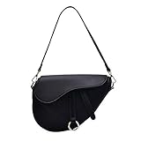 ZGBQ Damen Achsel Sattel Tasche All-Match Schulter Tasche Handtasche Bote Tasche Magnetisch Taste Mit Breit und eng 2 Schulter Gurte (Schwarz)…