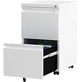 YITAHOME Rollcontainer mit Abschließbar 2 Schubladen, Mobiler Aktenschrank mit Rollen für A4, Legal, Letter, Metall Büroschrank für Home-Office, Hängeregistratur, Weiß, 51 x 39 x 71cm