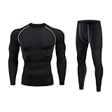Celucke Funktionsunterwäsche Herren Set Kompressionsshirt Langarm Sport T-Shirt Sport Leggings 2-teilig aus Polyester Schnelltrocknend Atmungsaktiv für Training,Fitness,Laufen