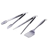 SANTOS 3-teiliges Edelstahl Grillbesteck-Set - Grillzange, Wender & Spitzzange - BBQ Geschenkset - BBQ-Besteck - hochwertiges massives Grillbesteck