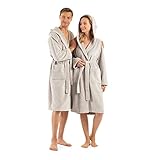 ENGLISH HOME Bademantel Damen Flauschig, Bademantel Herren mit Kapuze aus Baumwolle, Frottee Saunamantel, Unisex Sauna Mantel Damen mit lang Gürtel, L Grau