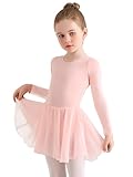 Eisnnu Mädchen Ballettkleidung Kinder Langarm Baumwolle Ballettkleid Balletttrikot Ballettanzug Tanzkleid mit Chiffonrock Rock Tütü 2-11 Jahre (DE/NL/SE/PL, Numerisch, 120, Regular, Rosa)