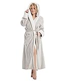 DiaryLook Langer Bademantel Damen flauschig mit Kapuze und Taschen – Kuscheliger Hausmantel für Sauna, Bad & Zuhause Schimmer Beige L