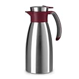 Emsa Soft Grip Isolierkanne, 1 Liter, Edelstahl, 12 Stunden heiß + 24 Stunden kalt, Auslaufsicher, Rutschfester Griff, Farbe Weinrot, N4120200