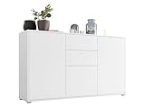Kommode mit 2 Schubladen Gesita K3D2SZ 141 Diele, Flur, Highboard, Mehrzweckschrank, Sideboard mit 3 Türen und 2 Schubladen, Wohnzimmer, Push to Open (Weiß/Weiß)