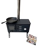 Outbacker Firebox Eco Burn Range Ofen, tragbarer Zeltofen und komplettes 2,52 m Rauchabzugsset, 3,5 kW Holzbrenner mit Glastür, leicht, 20,5 kg, inklusive Tasche