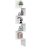 VASIHO Eckregal, Standregal, Bücherregal mit 5 Ebenen, Leiterregal, Aufbewahrungsregal, Pflanzenregal für Küche, Wohnzimmer, Industrial-Design, Weiß JSJ003W