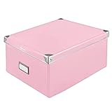 Idena 11010 - Aufbewahrungsbox aus festem Karton, Deckel mit verstärkten Kanten aus Metall, Allzweck-Box in Pink inklusive Beschriftungsfeld, für Ordnung im Haushalt, Büro und Arbeitszimmer