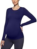 Damen Umstands-T-Shirt, langärmelig, U-Ausschnitt, Schwangerschafts-T-Shirt, Top, Mama-Kleidung, Marineblau, Groß