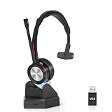 Mairdi Bluetooth 5.2 Headset mit Mikrofon Noise Canceling, Wireless Headset mit Ladestation, mit USB Bluetooth Adapter für PC Call-Center, Handy, Büro, Zoom, Microsoft Team, Skype Chat, Black