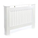 Toboli Heizkörperverkleidung weiß 112 x 19 x 82 cm, Heizkörperabdeckung aus MDF, Holzverkleidung für Heizkörper in Lamellenoptik