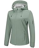 Outdoor Ventures Softshell-Jacke für Damen, leichte Regenmäntel, Windbreaker, wasserdicht, Wanderjacke, atmungsaktive Outdoor-Jacke mit Kapuze, Ice Green, M