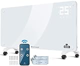 KESSER® Glaskonvektor Glasheizung Elektroheizkörper APP WiFi Funktion Inkl. Fernbedienung Elektroheizung Stand- oder Wand Heizung Heizkörper | Touchscreen | LCD-Display | Timer | 2500 Watt | Weiß