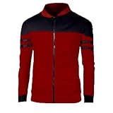 Sportshirt Herren Mode Farbabstimmung Baseball Kragen Casual Jacke Herren Slim Fit Mit Taschen Langarm Jacke Herren Outdoor Jogging Workout Übergangsjacke Herren D-Wine Red XL