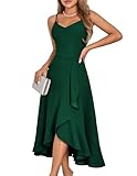 DRESSTELLS Cocktailkleid Träger Hochtief Festliches Kleid Damen Hochzeit Knielang Weihnachtsfeier Kleider Dunkelgrünes Elegantes Partykleid DarkGreen L