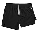 MaaMgic 2 in 1 Laufhose Herren Kurz mit Handytasche Schnell Trocknend 5' Laufshorts mit Innenhose 4 Way Stretch Gym Shorts Sporthose für Running Fitness Workout Athletic,Schwarz Schwarz,L
