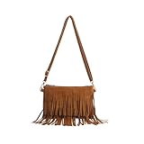 PORRASSO Fransen Umhängetasche Damen Schultertasche Beuteltasche PU Handtasche Hobo Taschen für Reisen Arbeit Täglichen Gebrauch Braun