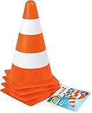 Lena 61249 Pylonen 4er Set, Verkehrshütchen Spielset mit 4 Pylonen, Warnkegel je 22 cm, Verkehrskegel Orange und Weiß, Warnleitkegel stapelbar, Verkehrsleitkegel Komplettset für Kinder ab 2 Jahre
