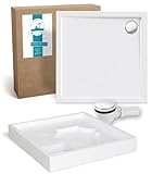 Calmwaters® Duschwannen-Set Modern Select, Flache Acryl-Brausewanne mit Wannenträger und Excenter-Ablaufgarnitur, 80 x 80 x 2,5 cm, Komplettset Acrylwanne, Bodengleicher Einbau, Weiß, 99000119