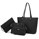 LOVEVOOK Handtaschen Damen Handtasche Schwarz Damen Shopper Tasche Set, elegant Schultertasche Umhängetasche Geldbörse Portmonee 4PCs Set Geschenk, Schwarz