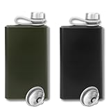 2x Edelstahl Flachmann mit Trichter im Set - 8oz. 227 ml - rostfrei - in Matt-Schwarz und Matt-Grün - edles Militär Design - für Schnaps und Alkohol jeder Art (2er Set Feldflaschen)