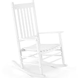 MAMIZO Schaukelstuhl aus Holz für den Außenbereich mit hoher Rückenlehne, Schaukelstuhl für den Innenbereich, übergroß, einfach zu montieren, für Garten, Rasen, Balkon, Veranda (Weiß, 1 Stück)